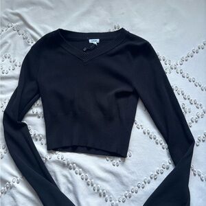 Garage Black V-Neck Long Sleeve Top
